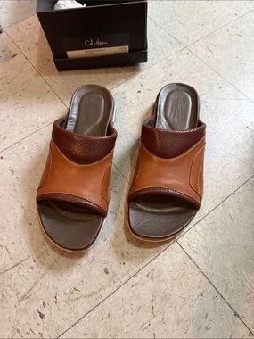 Cole Haan Two-Tone Brown Leather Slide Sandals
